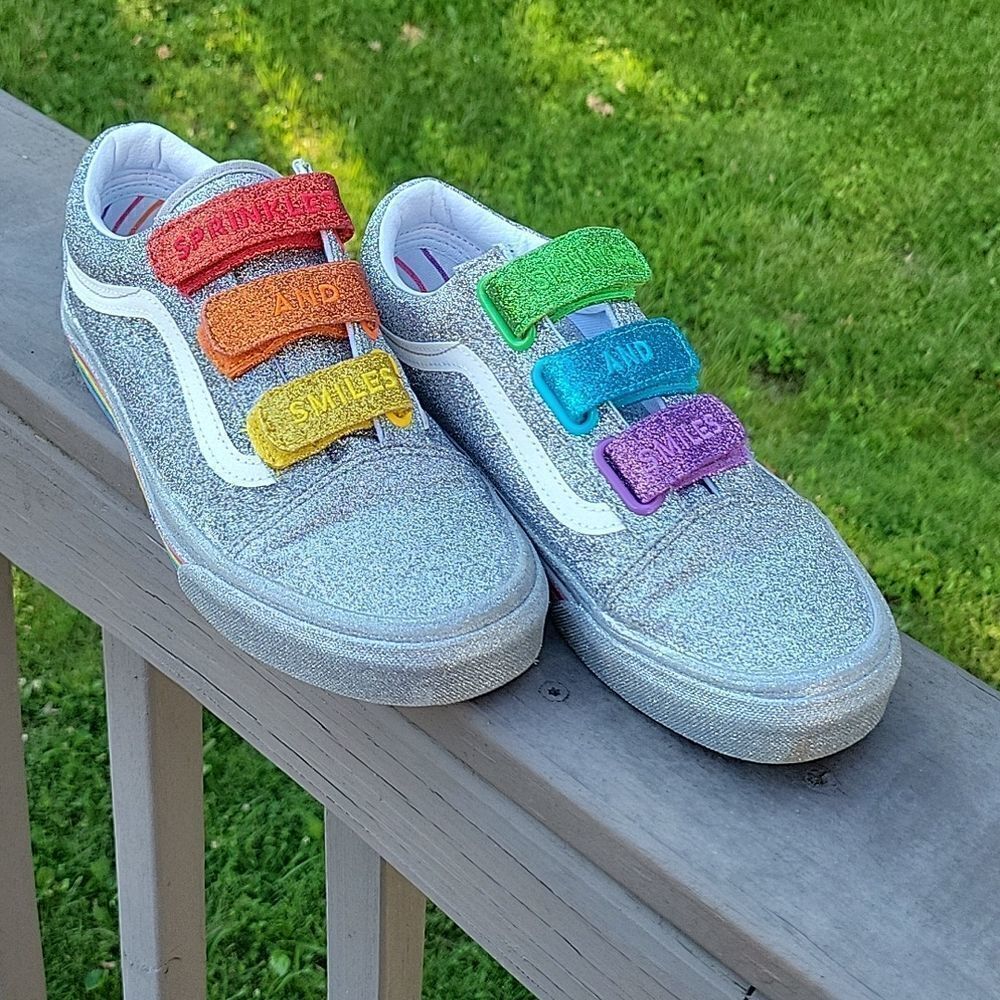 Vans x Flour Shop Silver Glitter Rainbow Sneakers Women’s 7